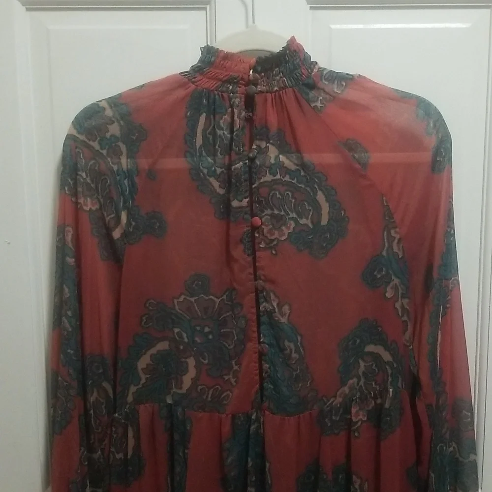 Free People Moonstruck XS Dress Paisley Baby Doll Dress Long Sleeve & Pockets